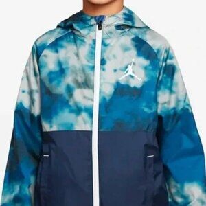 AIR JORDAN Boys Hooded Windbreaker Jacket Water Resistant Mesh Lined; Size L